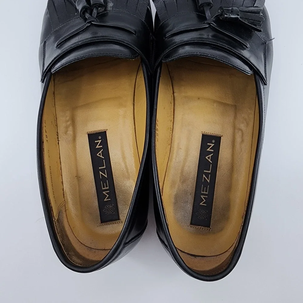 Mezlan Santander Dress Shoes Mens 9.5 Black Leather‎ Tassel Kiltie Loafer Spain